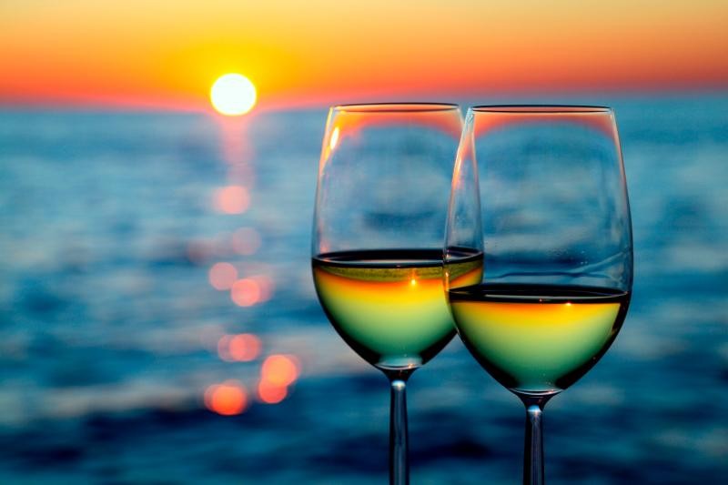 wine glasses on the beach