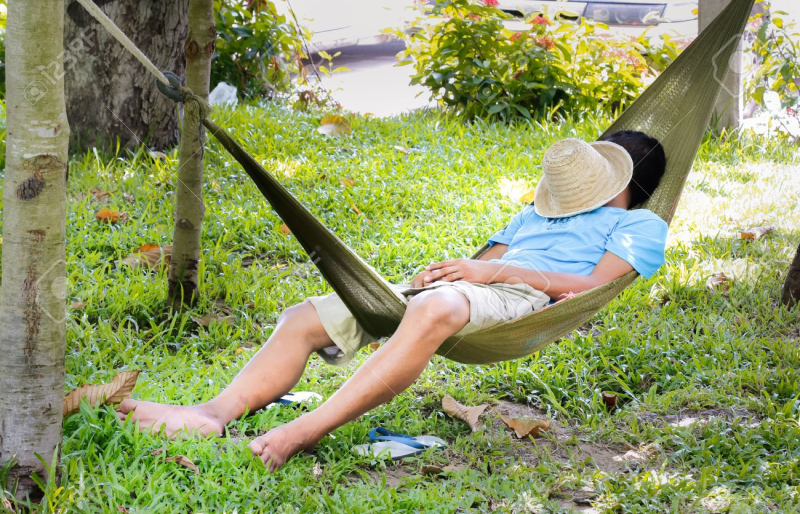 sleeping in hammock