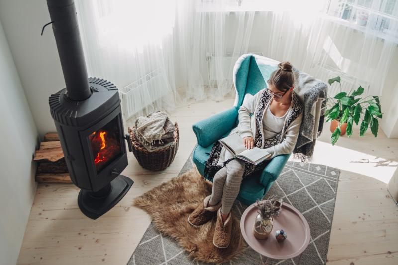 woman with fireplace